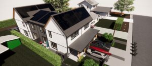 exterior aerial view new townhome for sale Comox Valley