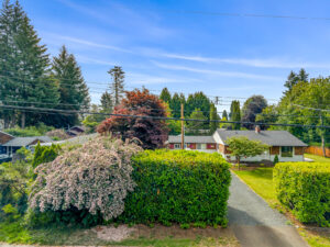 aerial images of comox valley and property to be developed at 1051 4th Street. Townhome fourplex strata.